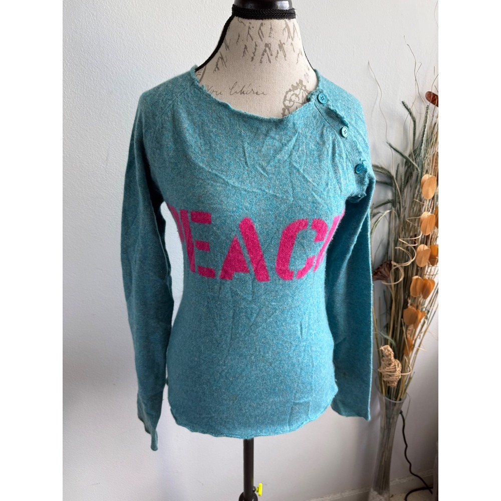 Zadig & Voltaire Womens Blue 100% Cashmere Peace Graphic Sweater Size M flaw